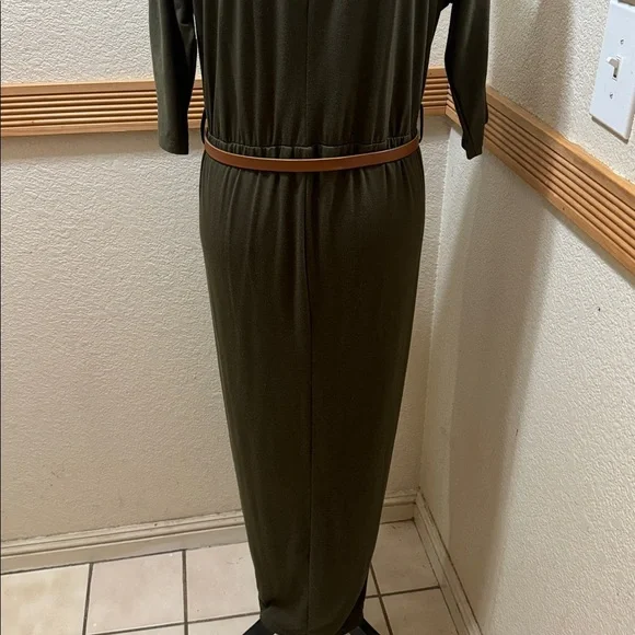 Qearal Elegant Olive Green Midi Dress Size L - Picture 9 of 10
